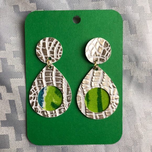 NWT Faux Leather Earrings, Metallic - Picture 2 of 4